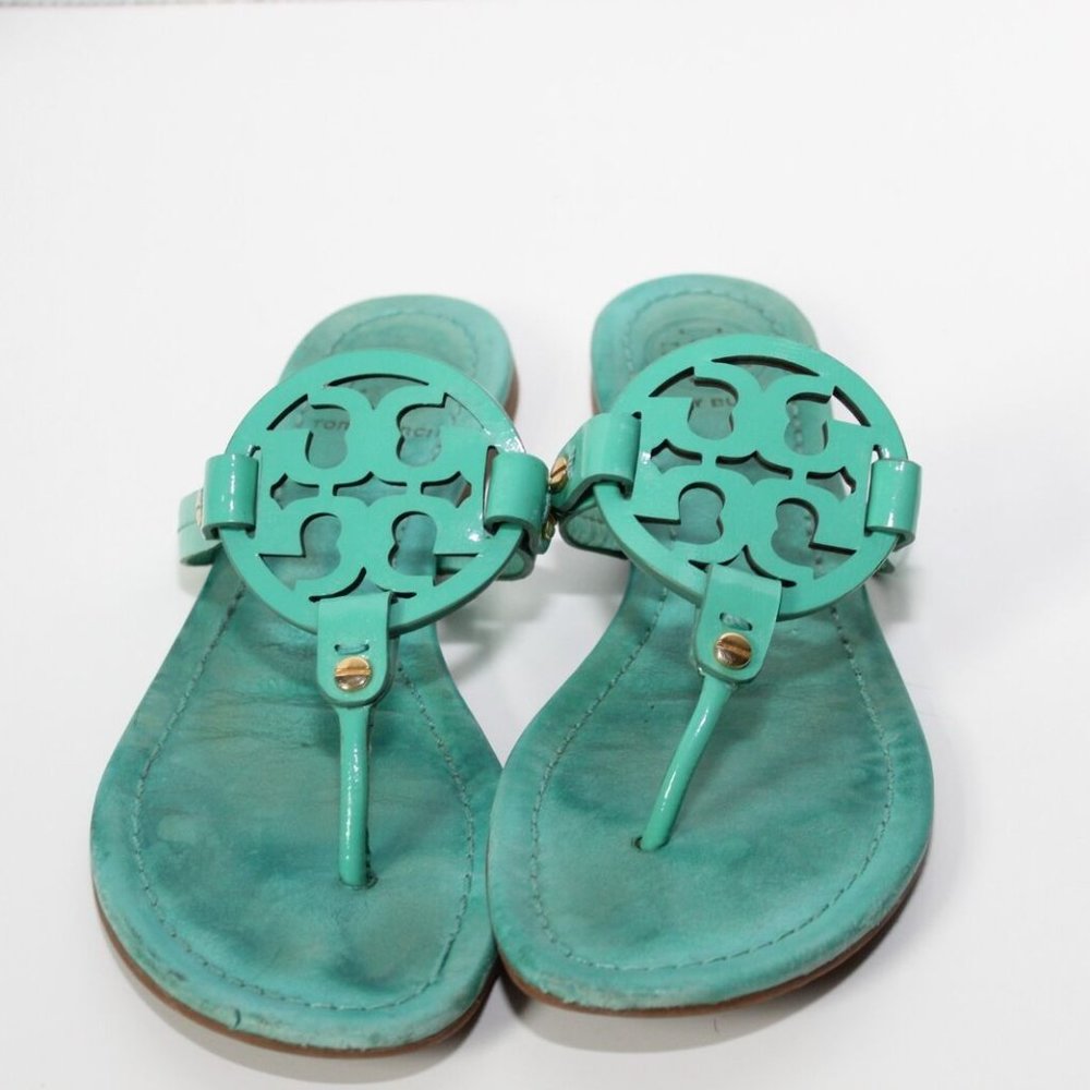 Tory Burch Miller Slip On Logo Sandals Teal Women's Size 7 *Read* H13062 - Picture 7 of 12